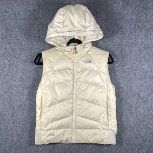 The North Face 550 Down Fill Puffer Vest Insulated Hooded Cream Womens Small